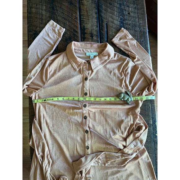 And Now This Salmon colored belted front tie button down shift shirt lined dress - Picture 6 of 10